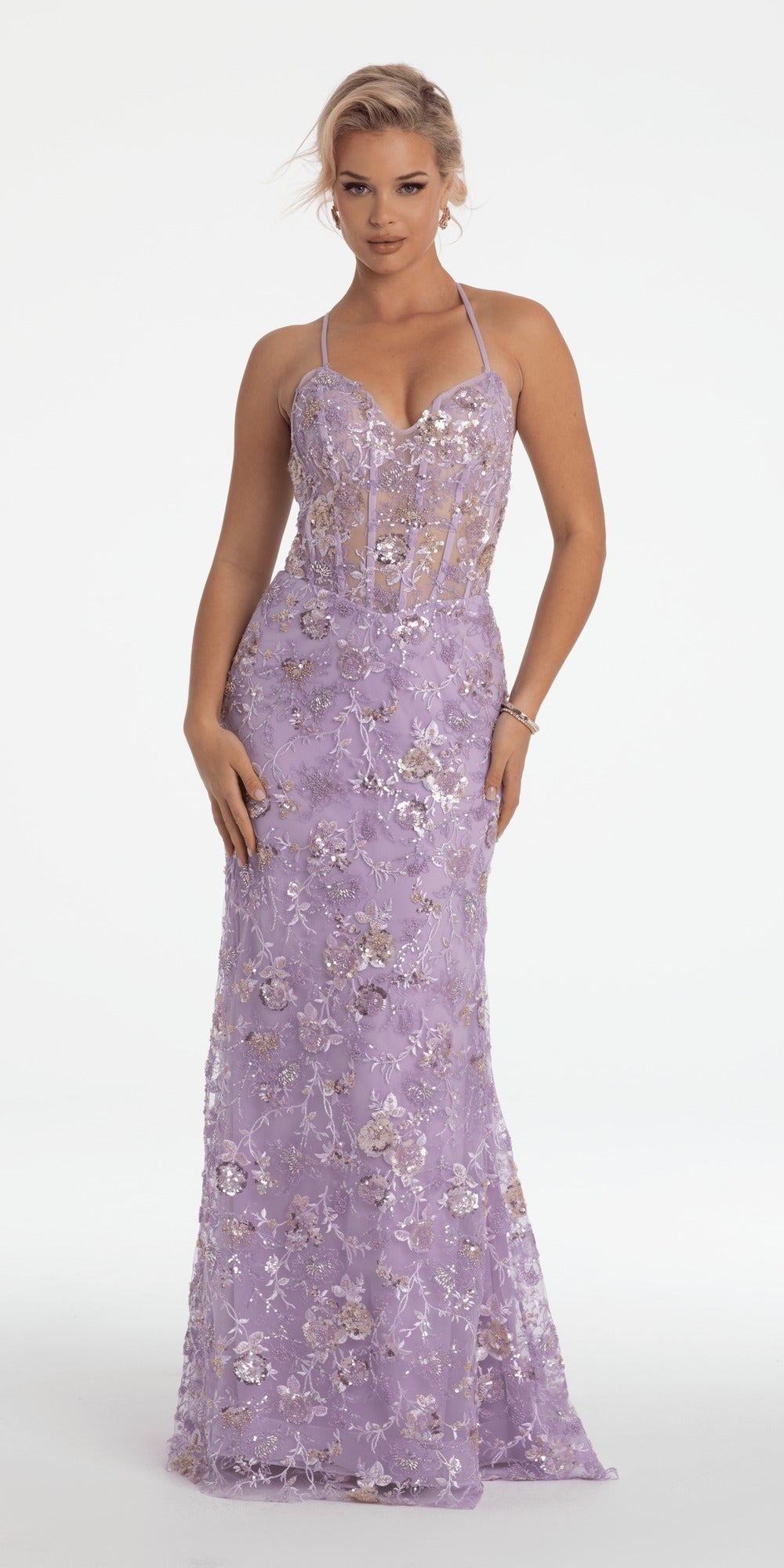 Beaded Illusion Cap Sleeve Jersey Column Dress