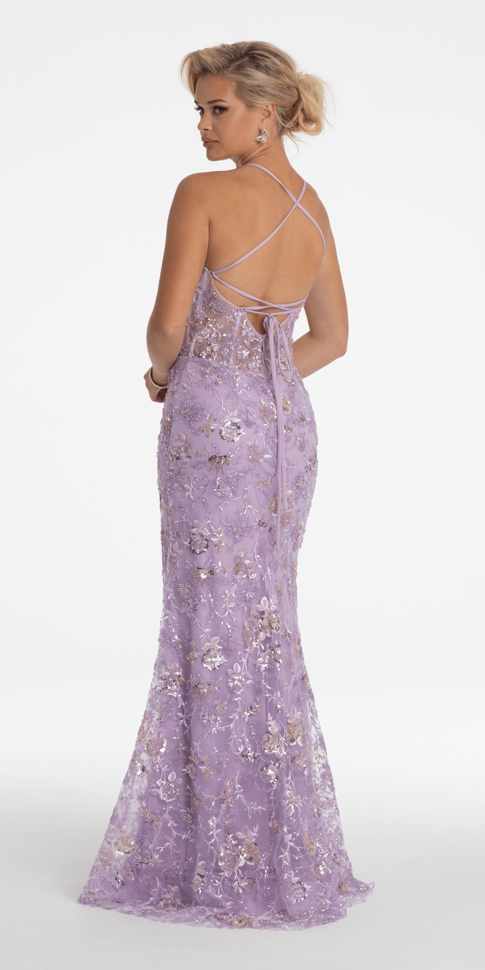 Two Tone Mesh Jewel Neck Cap Sleeve Column Dress with Ruching
