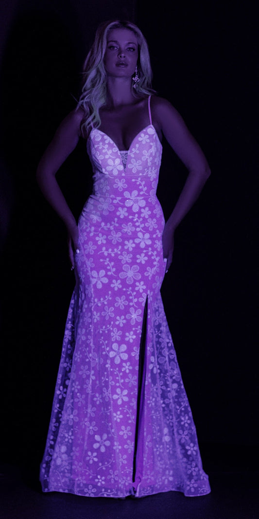 Glitter Mesh Corset Tea Length Dress with Pearl Waist