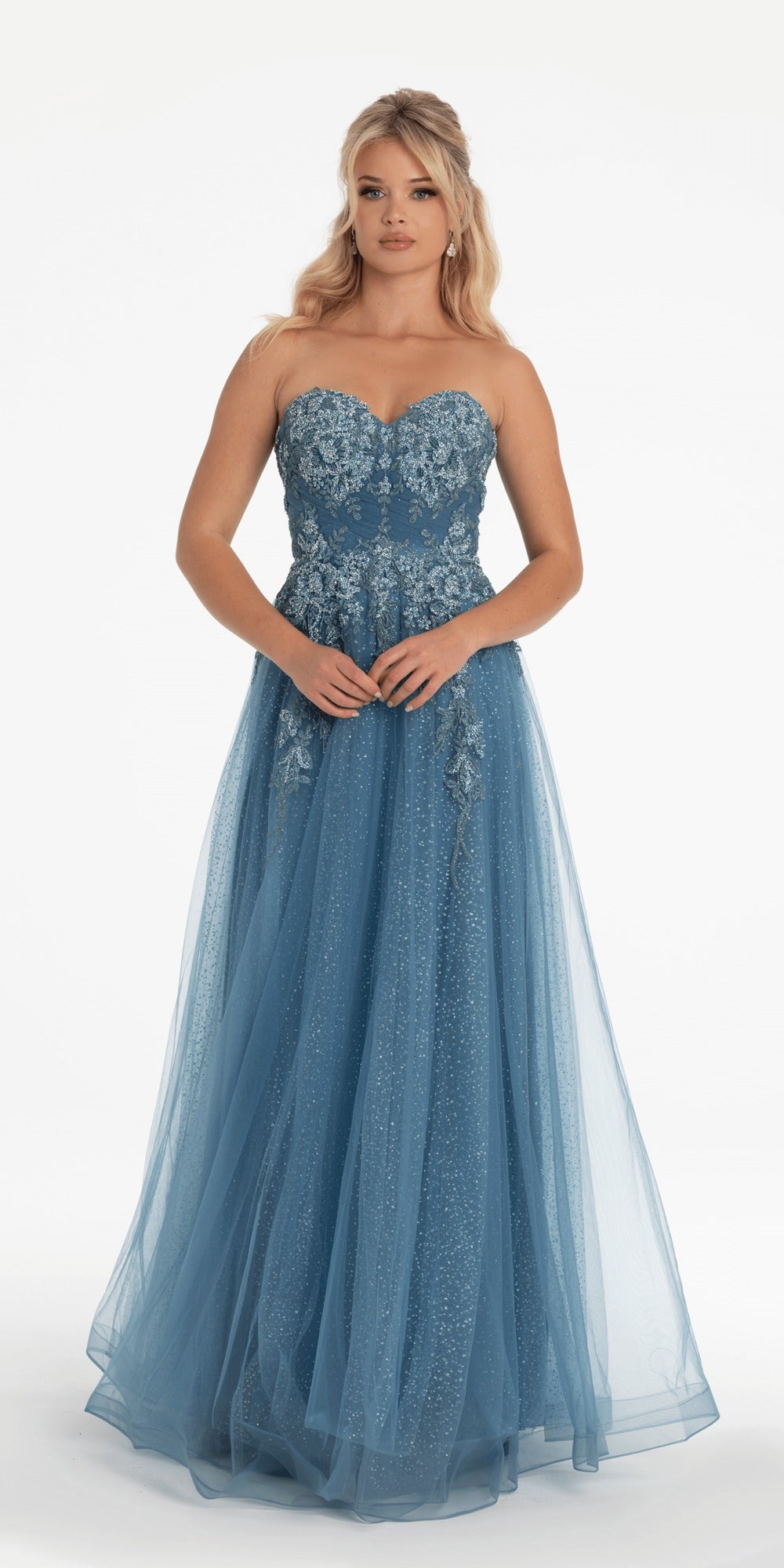 Ombre Glitter Mesh Corset Column Dress with Tendrils