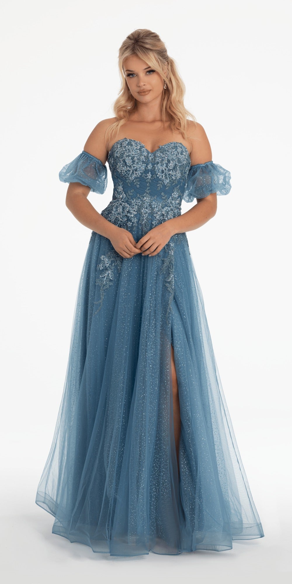 Ombre Glitter Mesh Corset Column Dress with Tendrils