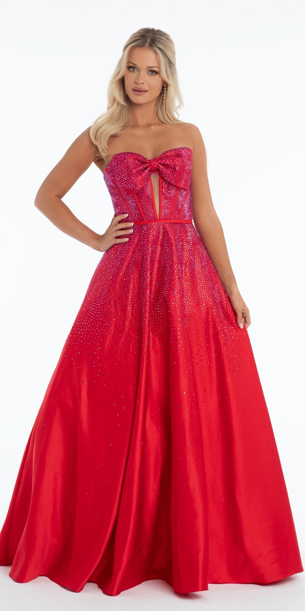 Ribbon Sequin Scoop Mesh Column Dress with Side Slit