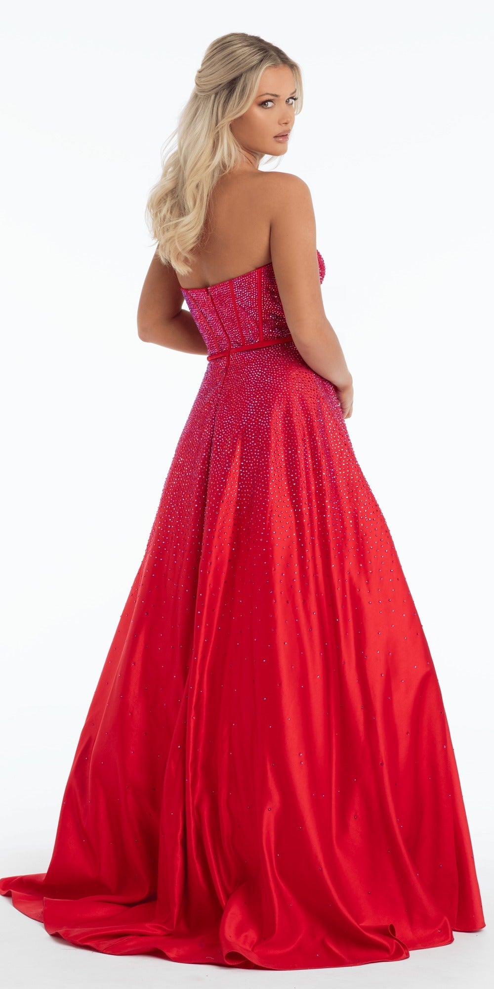Ribbon Sequin Scoop Mesh Column Dress with Side Slit