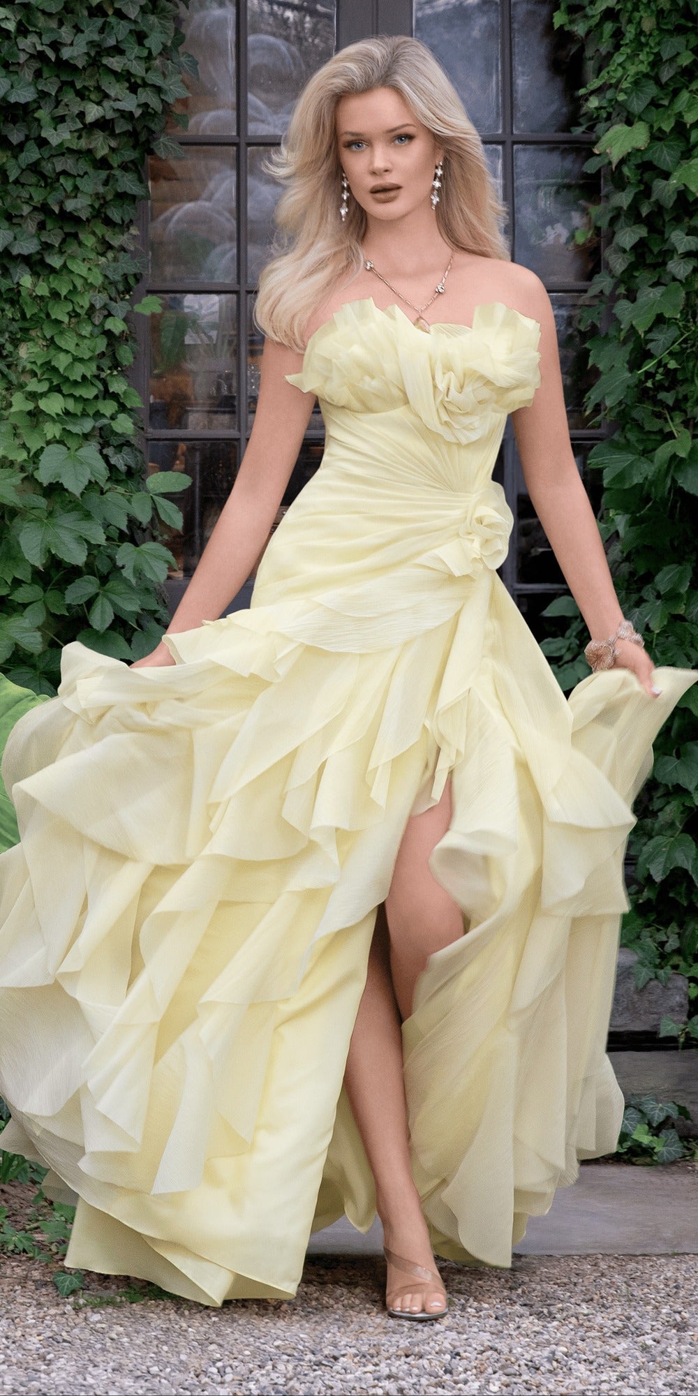 Mesh Beaded Cowl Neck Column Dress