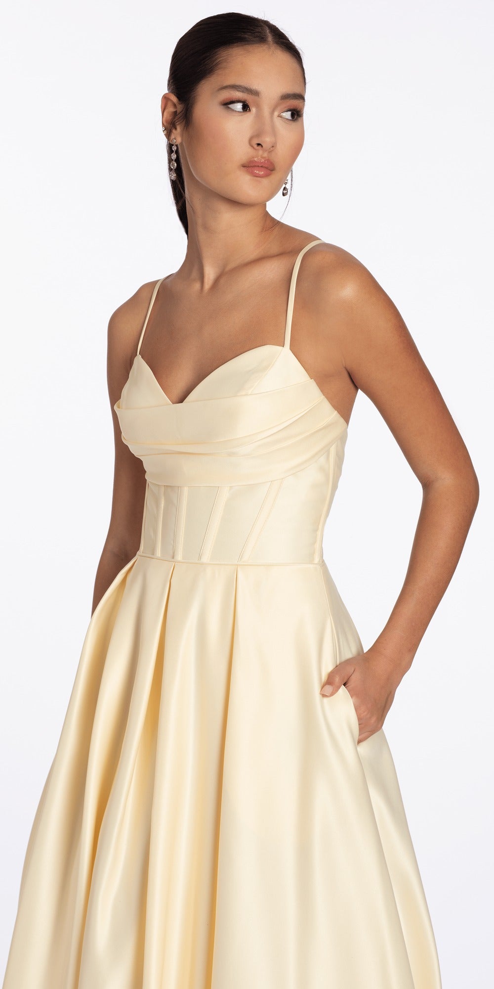Lace One Shoulder Foldover Scuba Column Dress with Back Slit