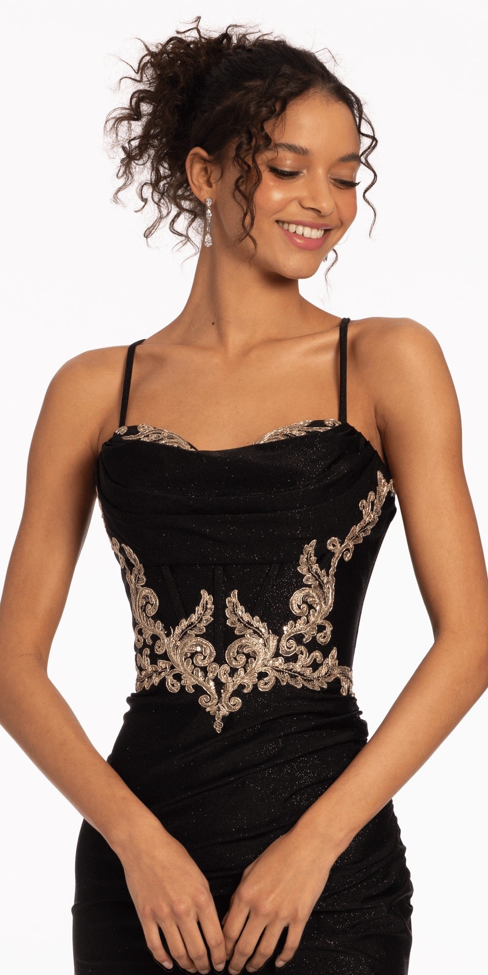 Stretch Sequin Sweetheart Cut Out Waist Column Dress