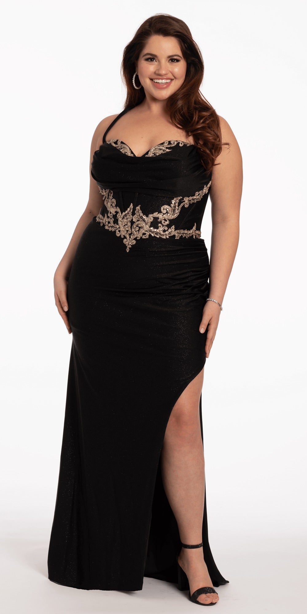 Scoop Neck Embroidered Glitter Tulle Corset Ballgown
