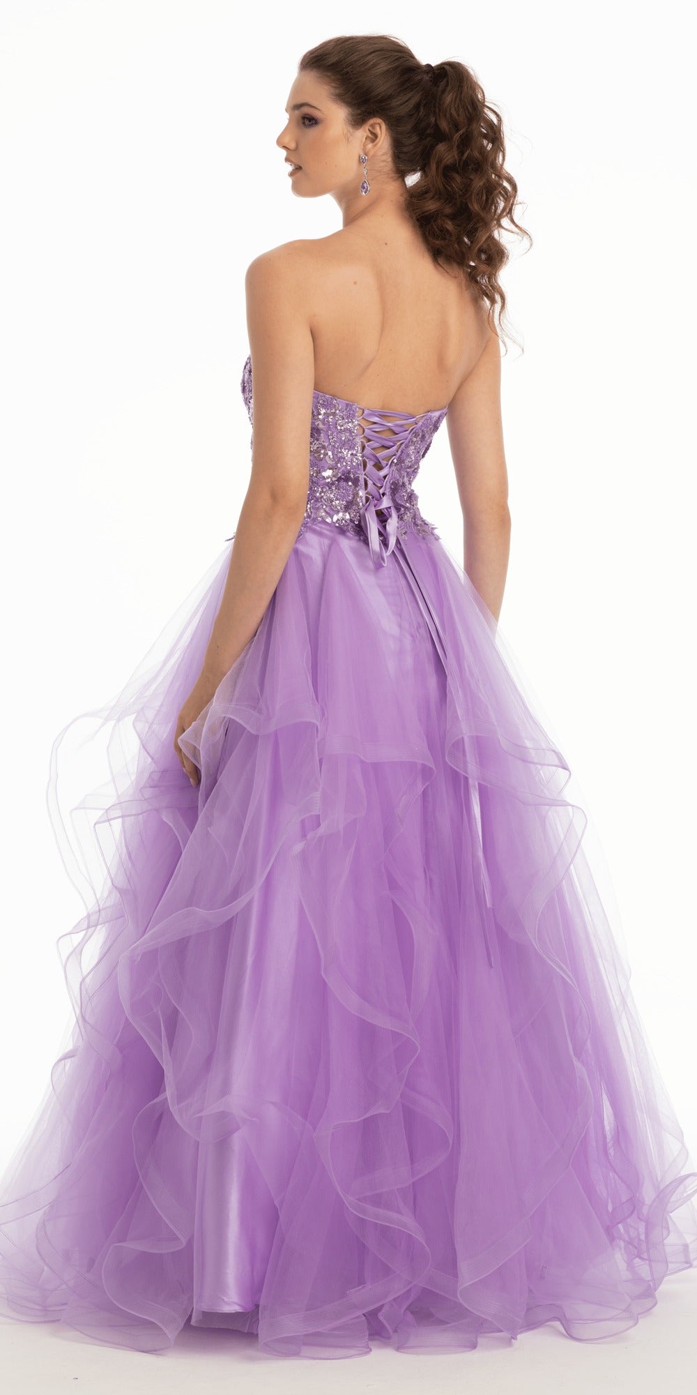 Embellished Strapless Plunge Corset Tulle Tiered Ballgown