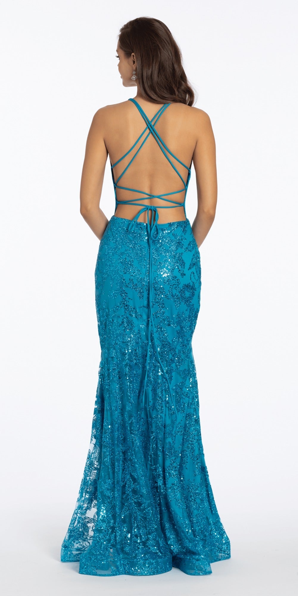 Strapless Rhinestone Mesh Corset Column Dress