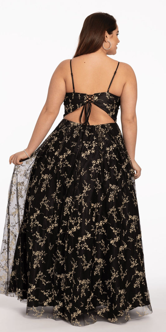Embroidered Strapless Glitter Mesh Corset Mermaid Dress with Tendrils
