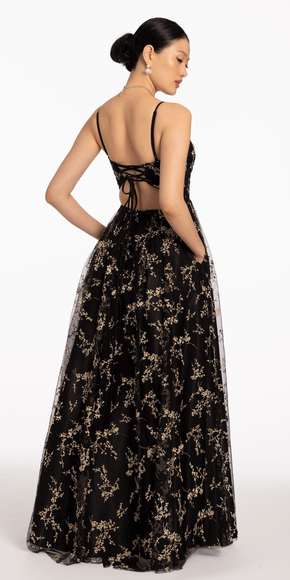 Embroidered Strapless Glitter Mesh Corset Mermaid Dress with Tendrils