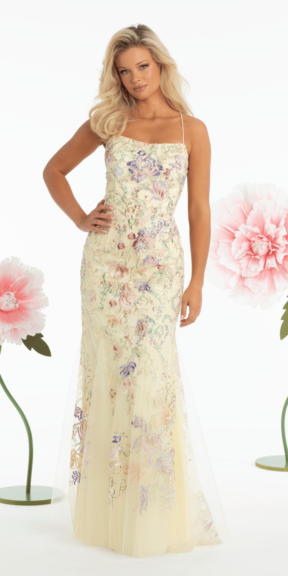 Strapless Embroidered Organza Corset Ballgown with Ruffles
