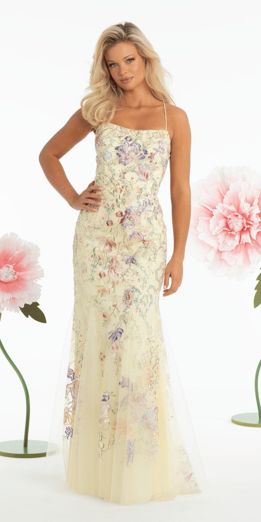 Strapless Embroidered Organza Corset Ballgown with Ruffles