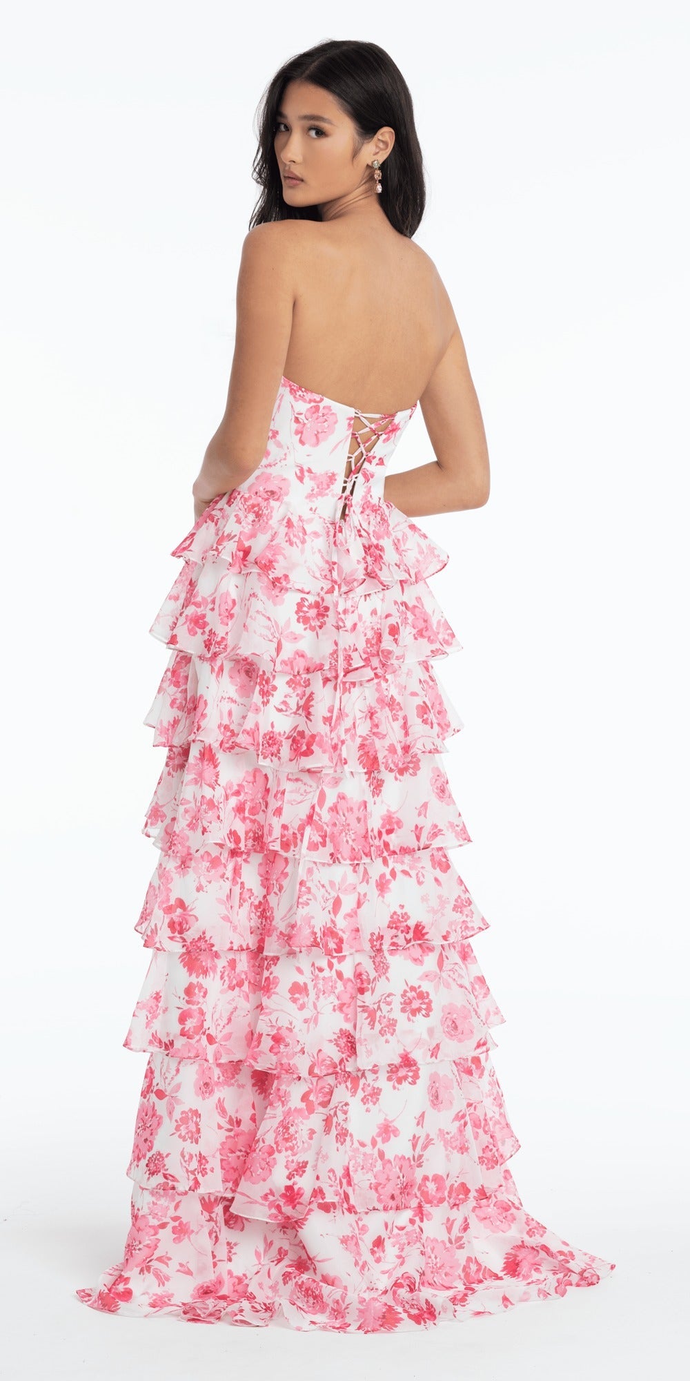 Stone Encrusted Strapless Corset Column Dress with Exaggerated Slit