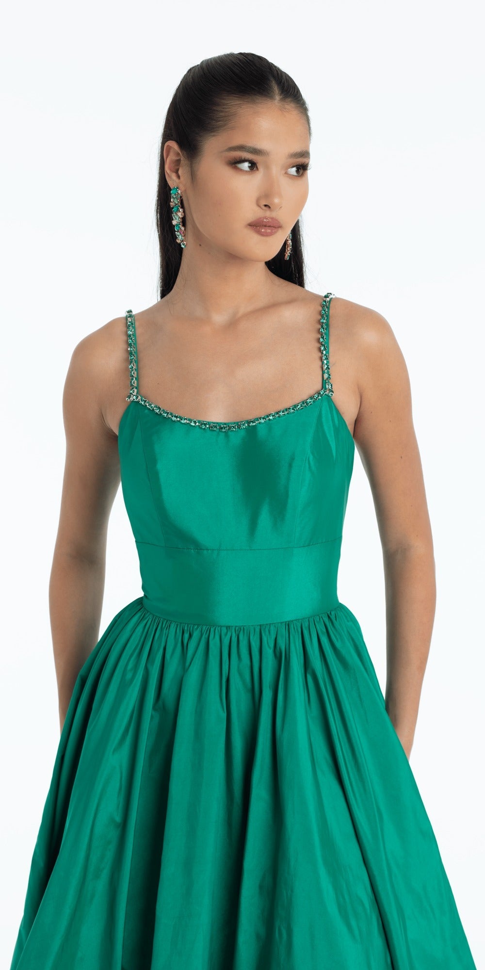 Spandex Satin Sweetheart Corset Trumpet Dress with Rhinestone Detail