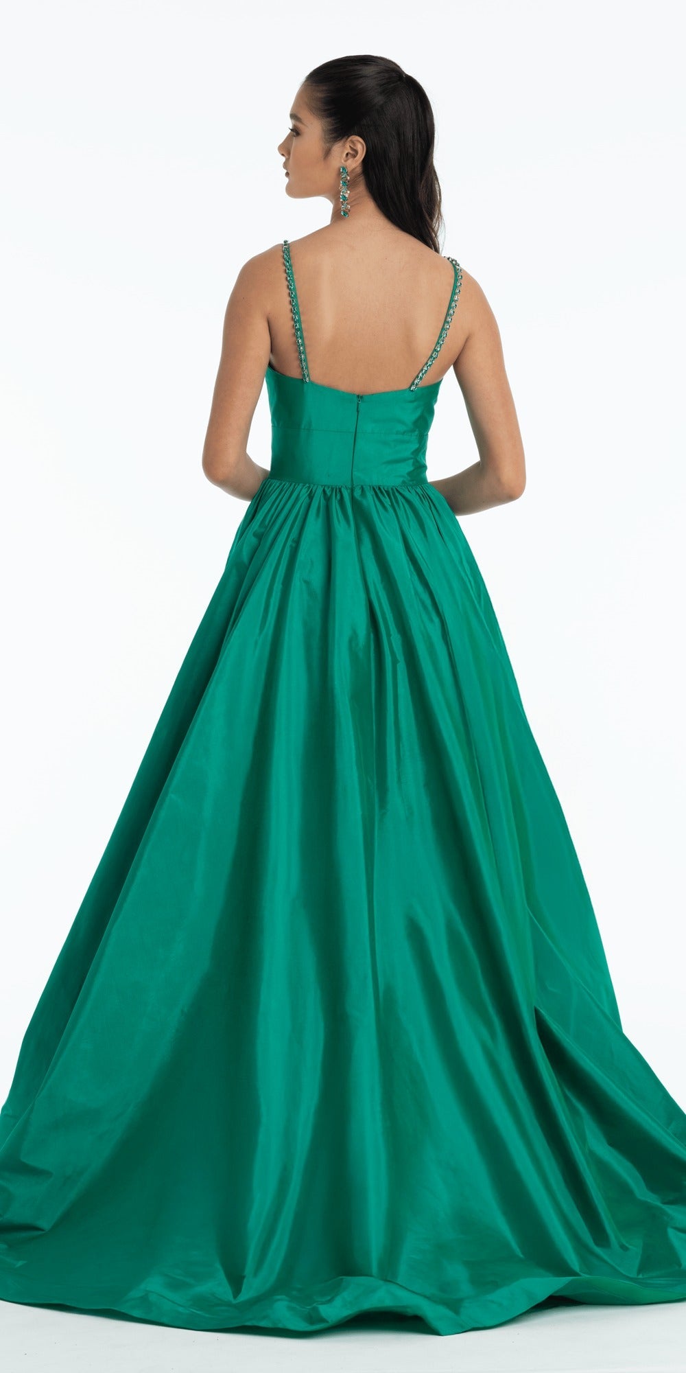 Spandex Satin Sweetheart Corset Trumpet Dress with Rhinestone Detail