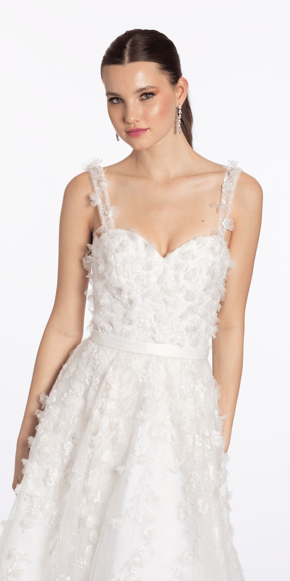 Strapless Embroidered Plunge Corset Trumpet Dress with Heat Set Stones