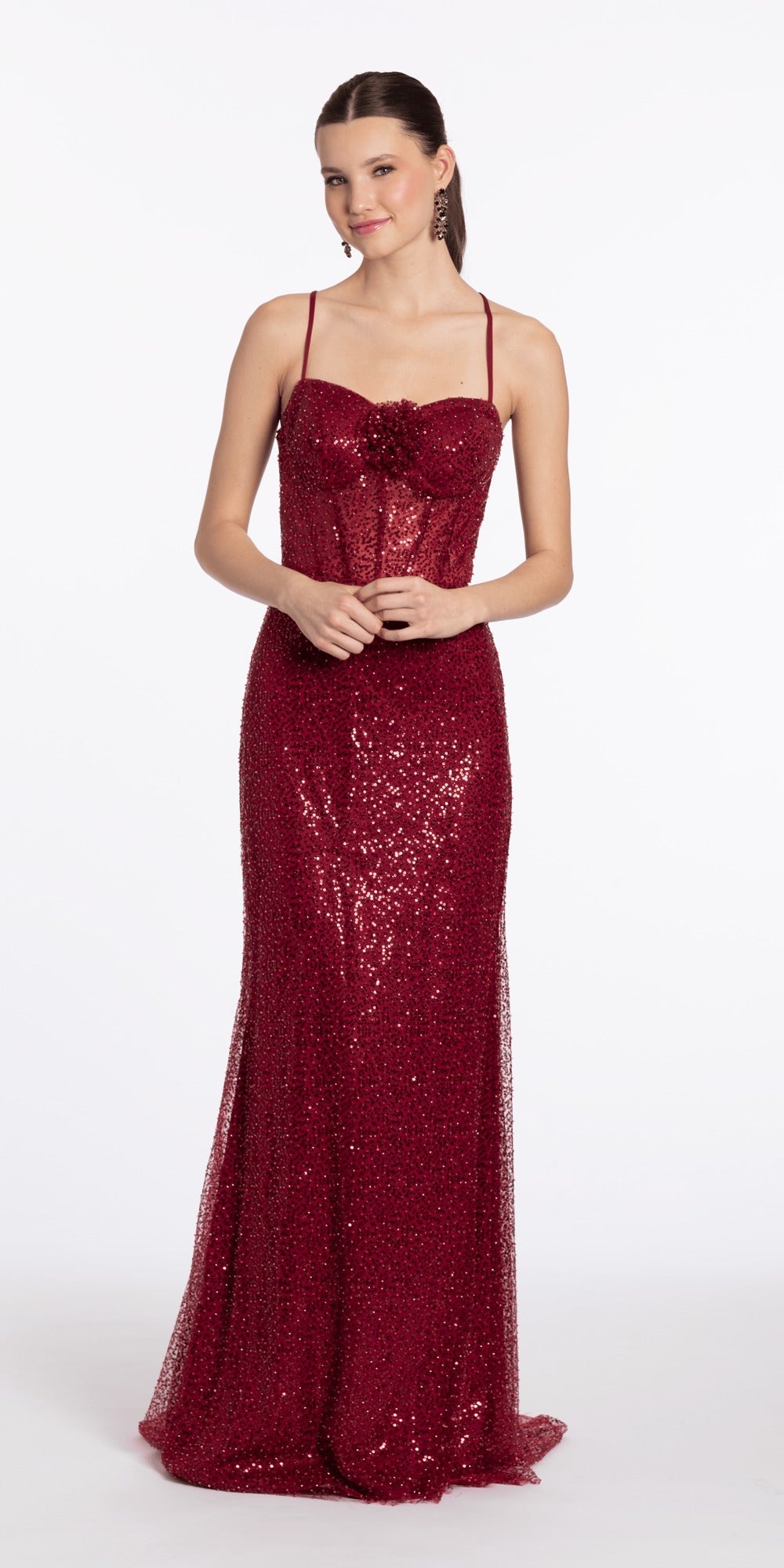 Rhinestone Sweetheart Corset Sequin Column Dress with Shawl