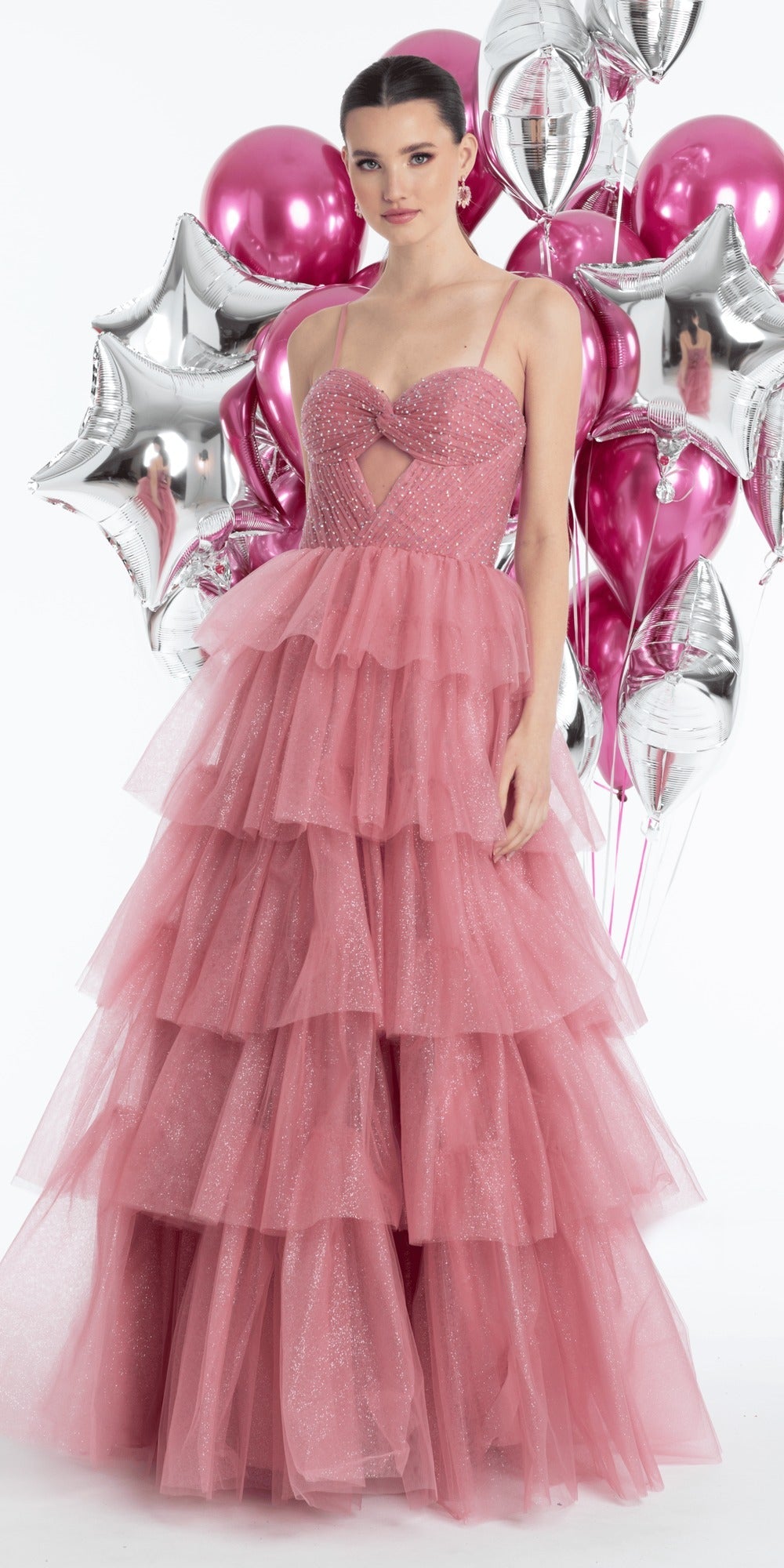 Glitter Mesh Fit and Flare Dress with Ruffle Hem