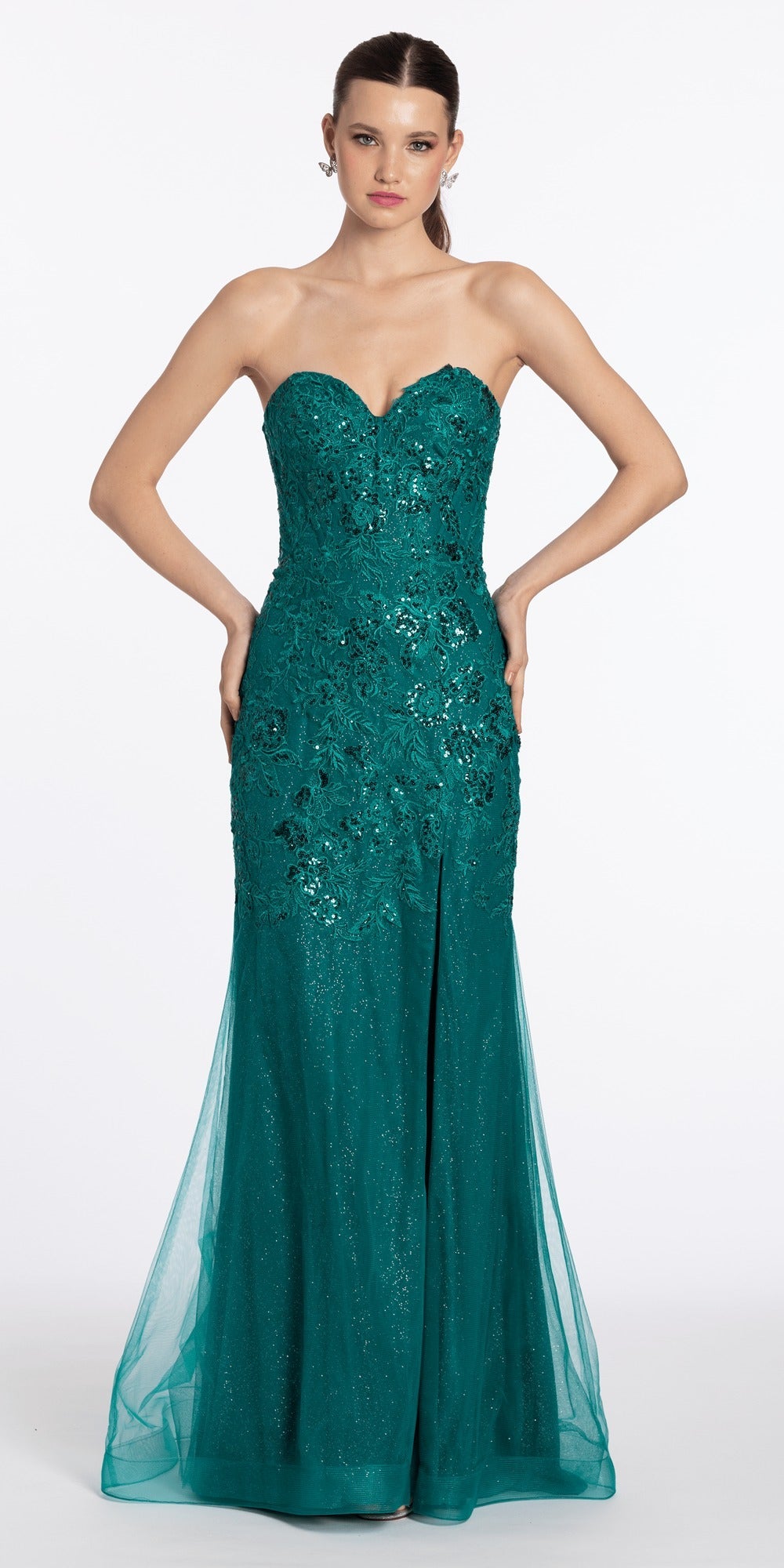 Satin Print Tulle Tiered Tie Back Fit and Flare Dress