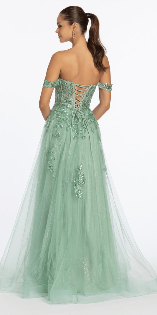 Glitter Mesh Sweetheart Keyhole Column Dress with Tendrils