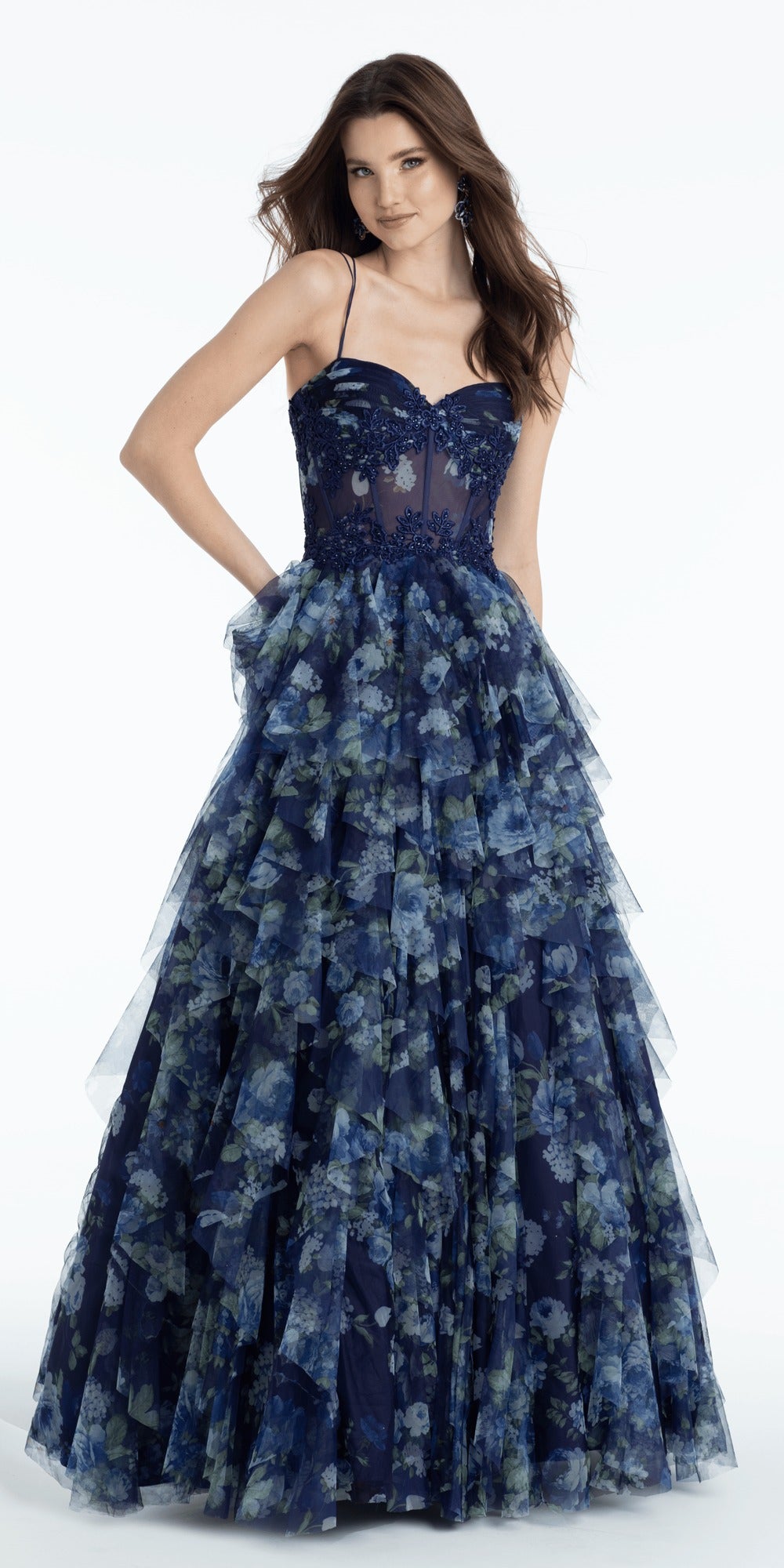Off the Shoulder Tulle Plunging Beaded Trumpet Dress