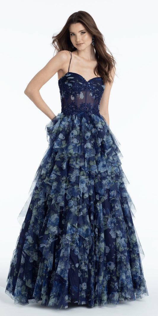 Off the Shoulder Tulle Plunging Beaded Trumpet Dress