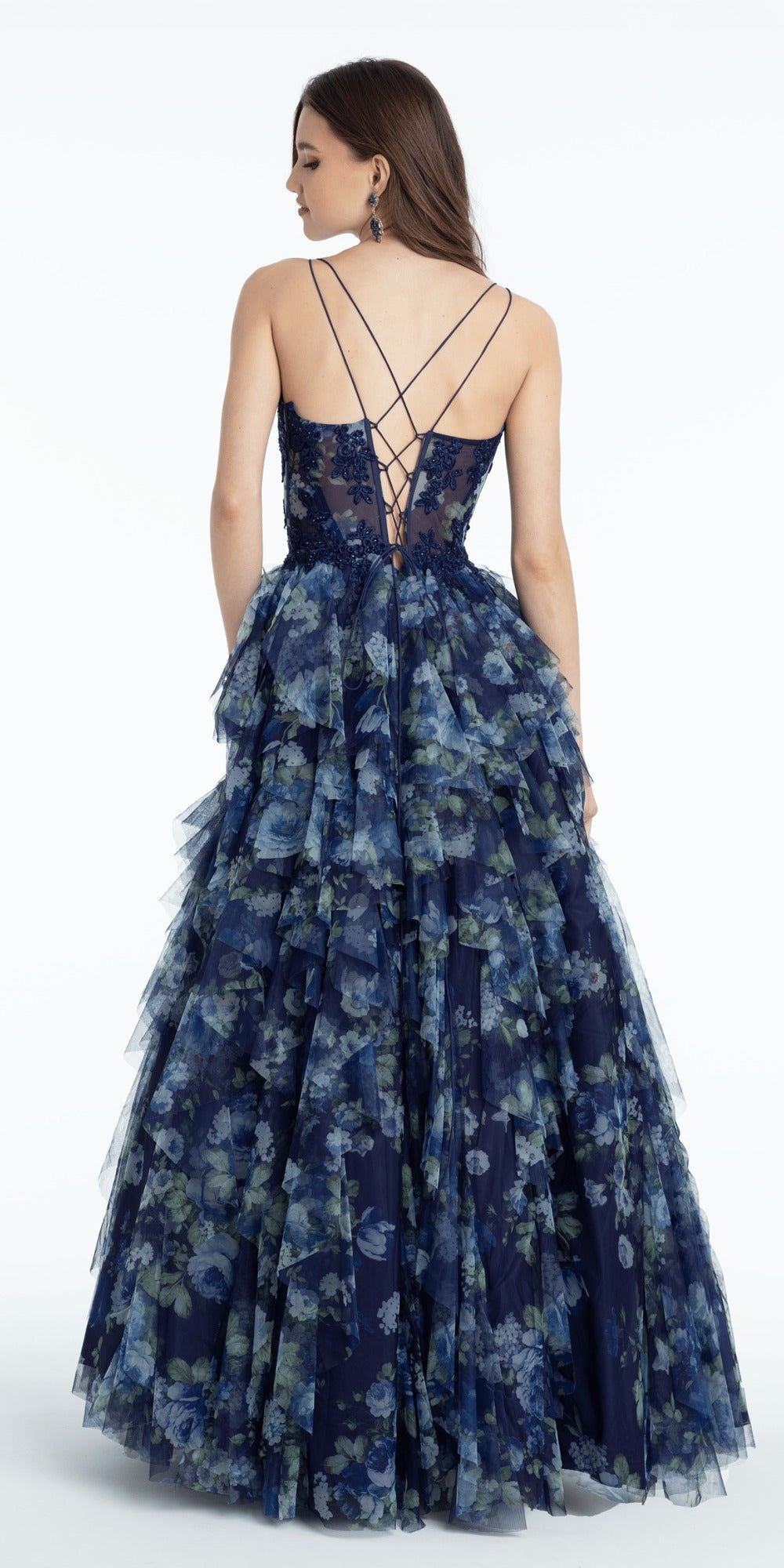 Off the Shoulder Tulle Plunging Beaded Trumpet Dress