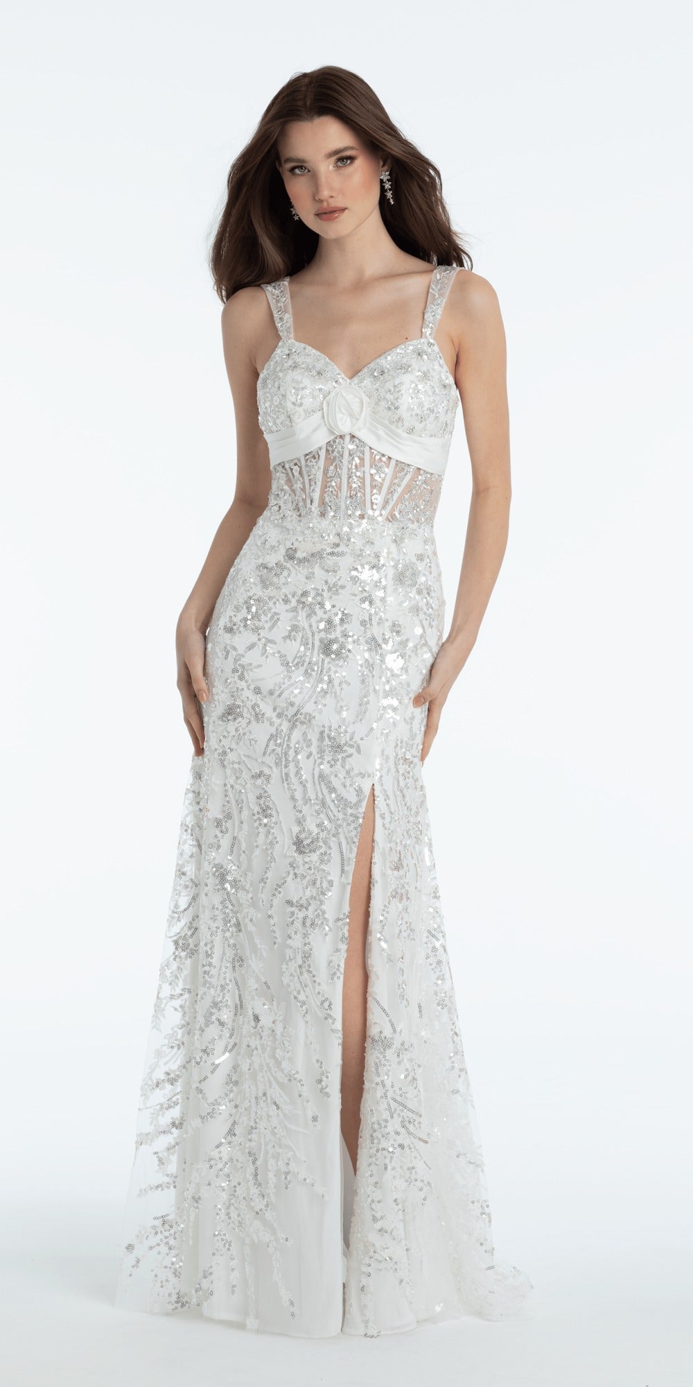 Organza Lace Up Back Ballgown with Detachable Sleeves