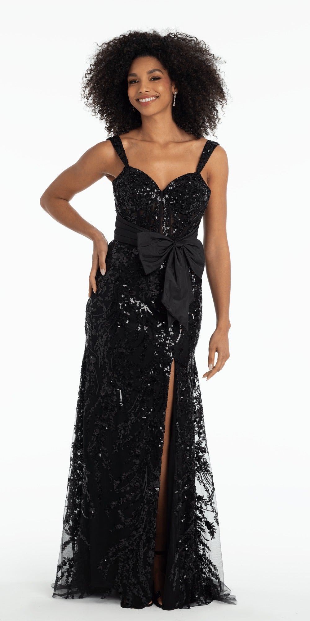 Embellished Corset Tiered Tulle Dress with Side Slit