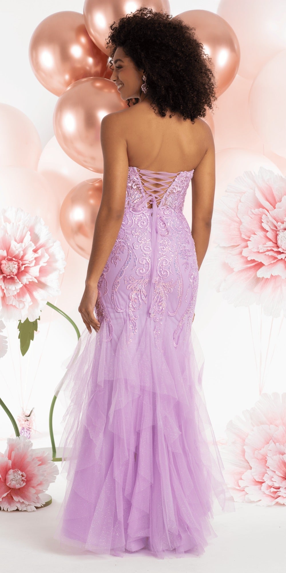 Plunging Mikado Glitter Ballgown with Bow Back