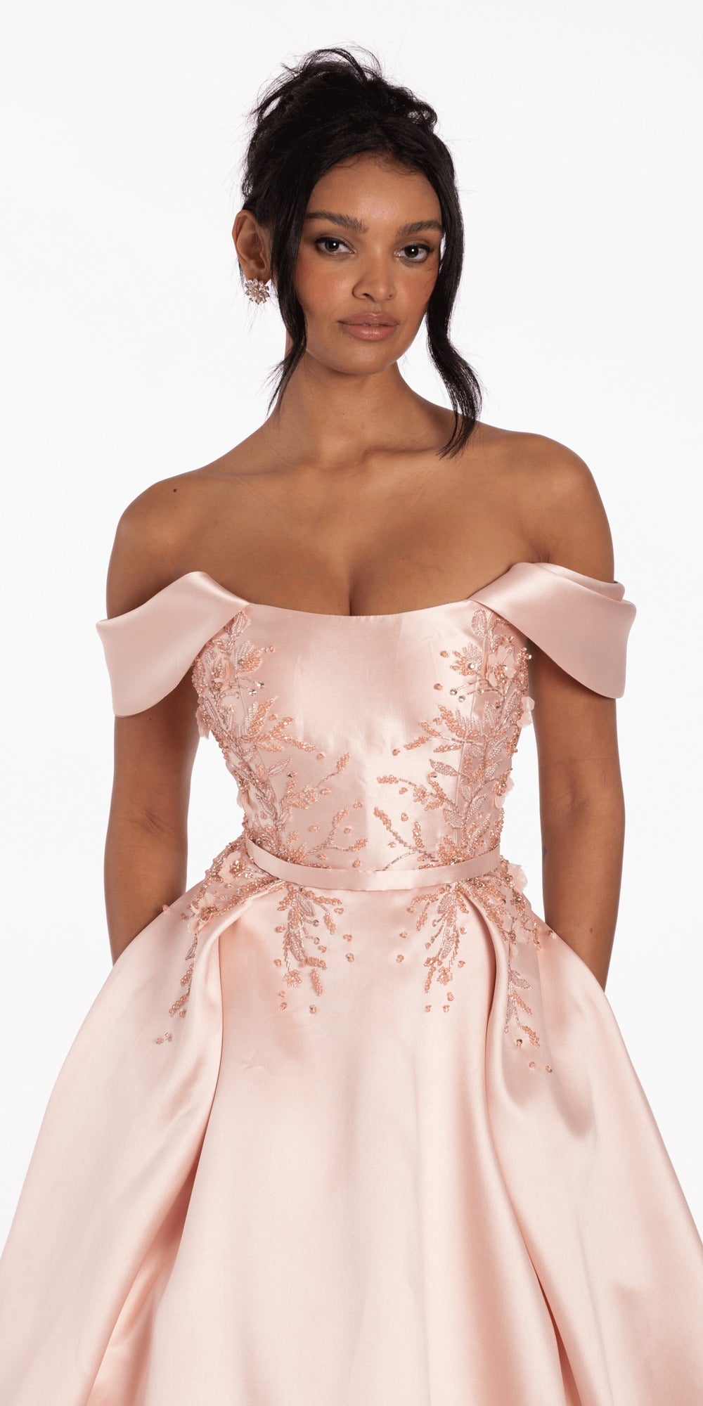 Cap Sleeve Crocheted Illusion Back Chiffon A Line Dress