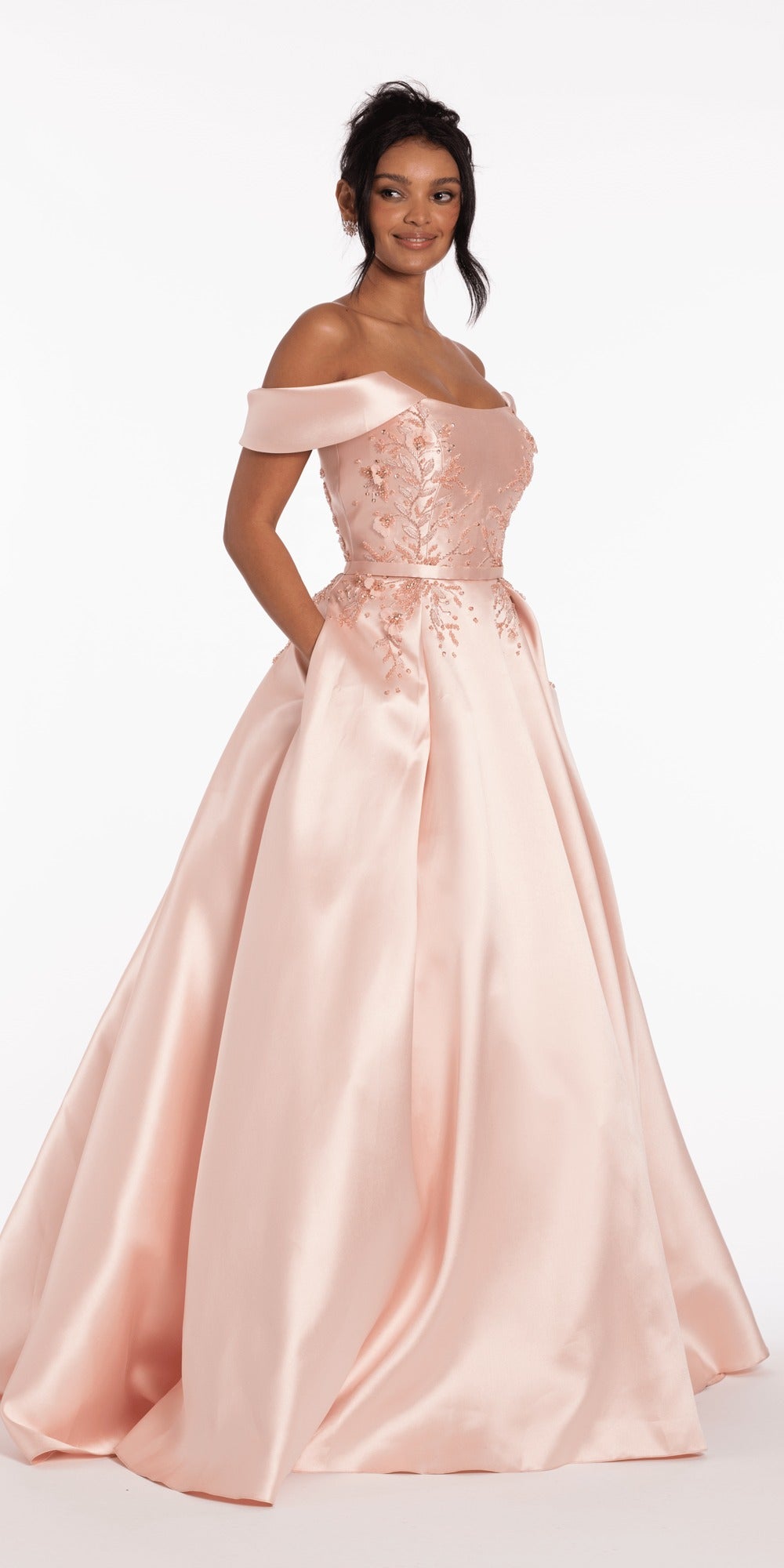 Cap Sleeve Crocheted Illusion Back Chiffon A Line Dress