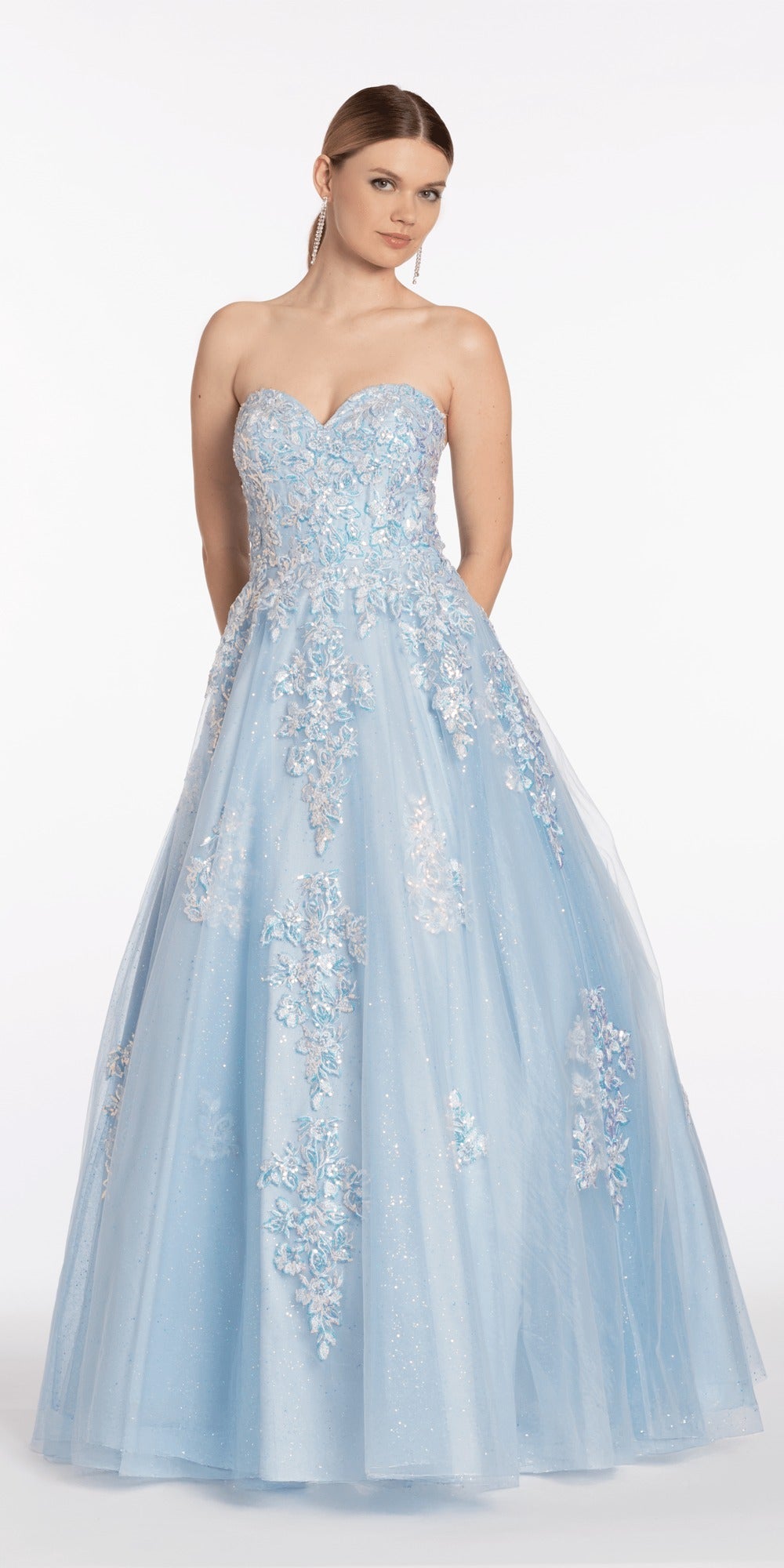 Mesh Sweetheart Plunge Mermaid Dress with Beaded Appliques