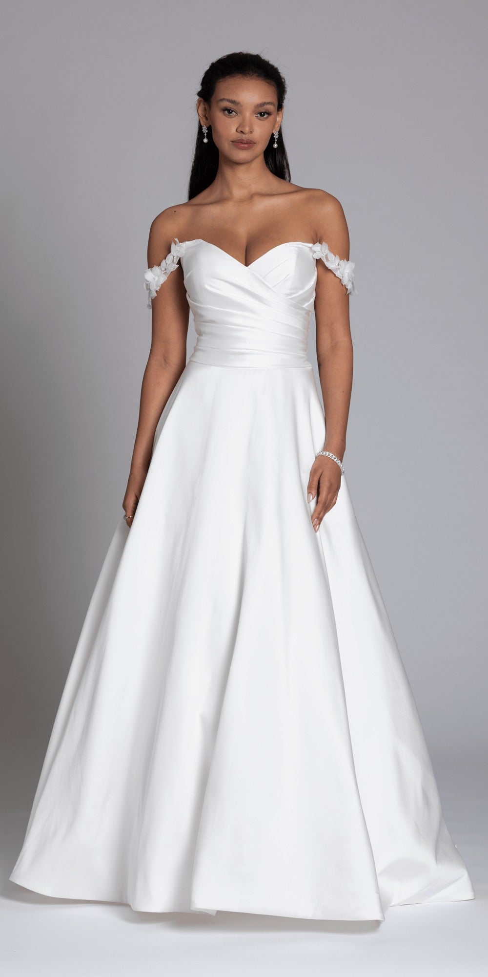Mikado Off the Shoulder Pleated Bodice Ballgown with Pockets