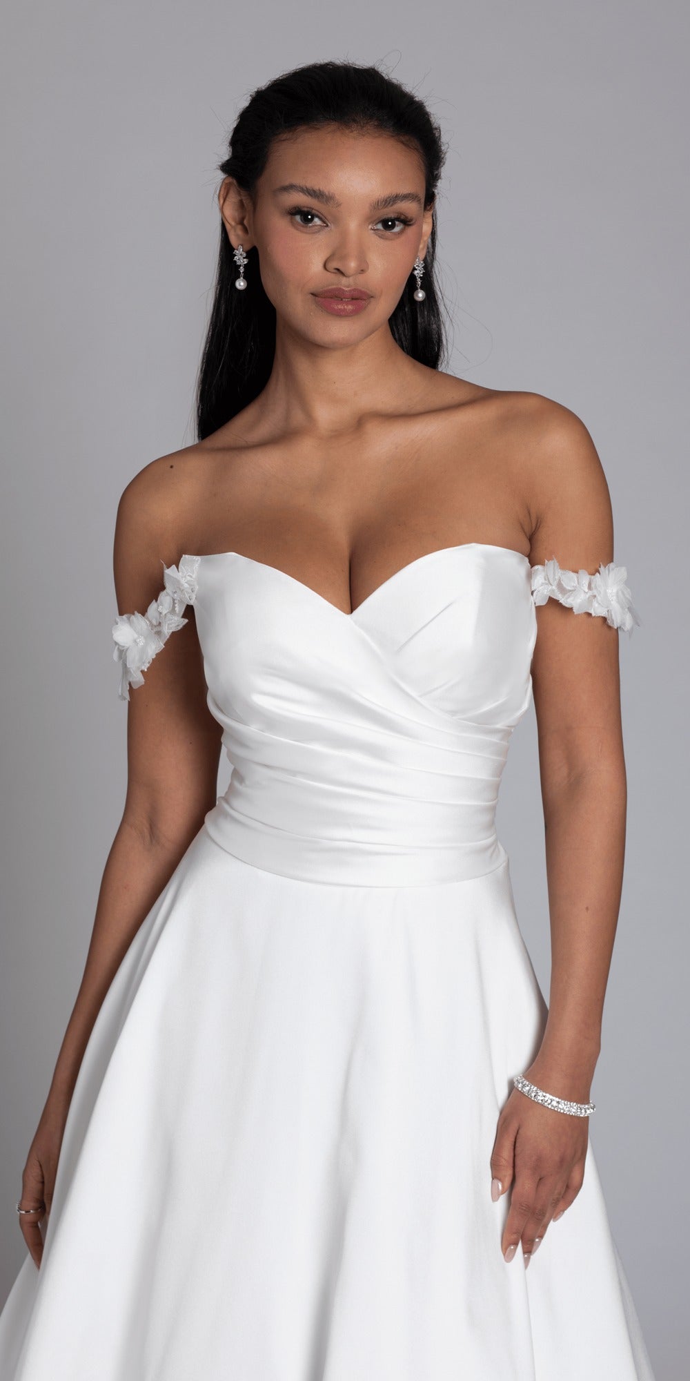 Mikado Off the Shoulder Pleated Bodice Ballgown with Pockets
