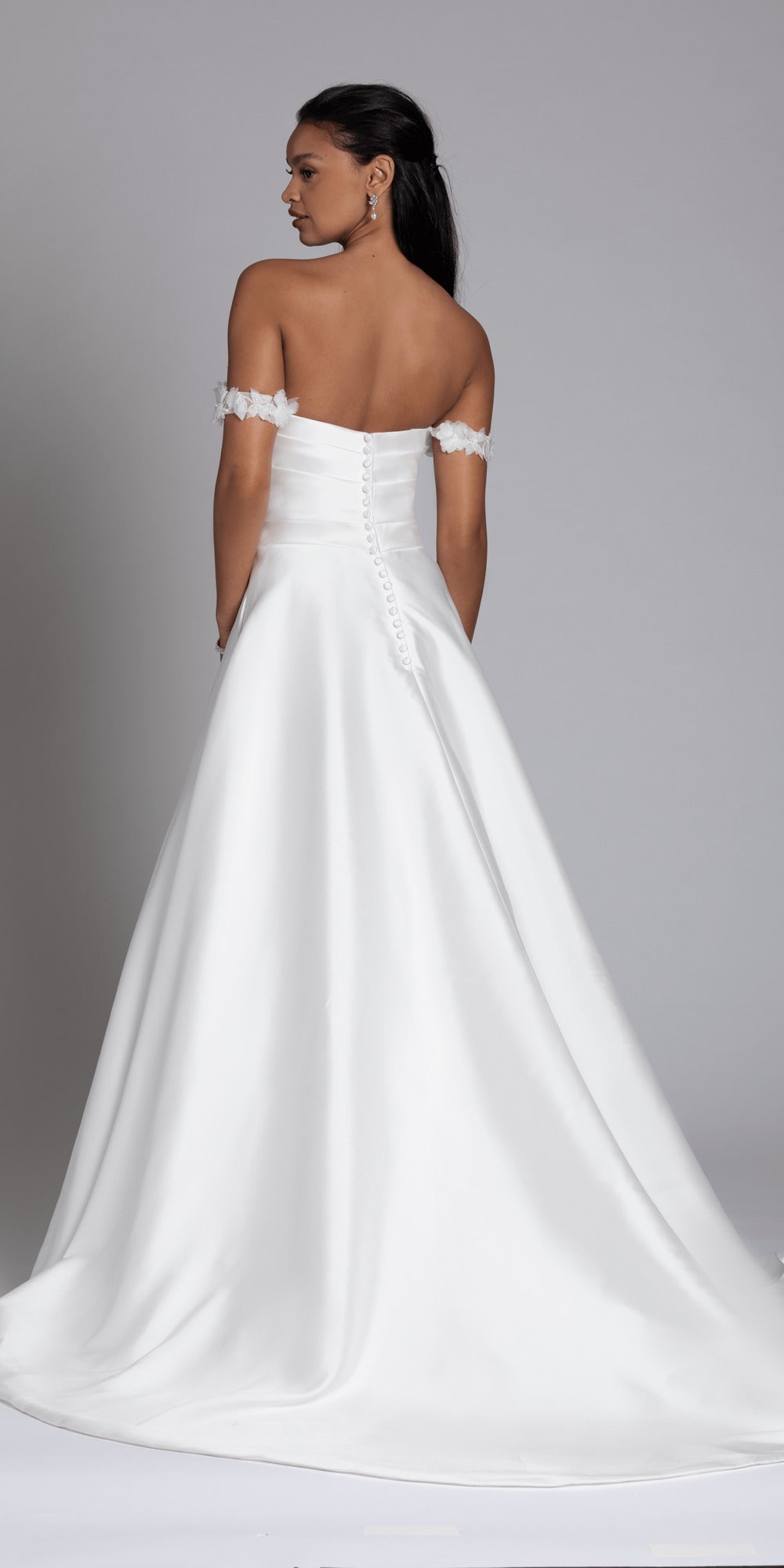 Mikado Off the Shoulder Pleated Bodice Ballgown with Pockets