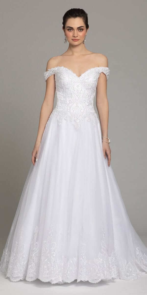 Off The Shoulder Lace Satin A-Line Gown