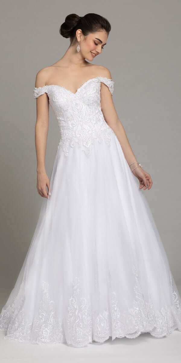 Off The Shoulder Lace Satin A-Line Gown
