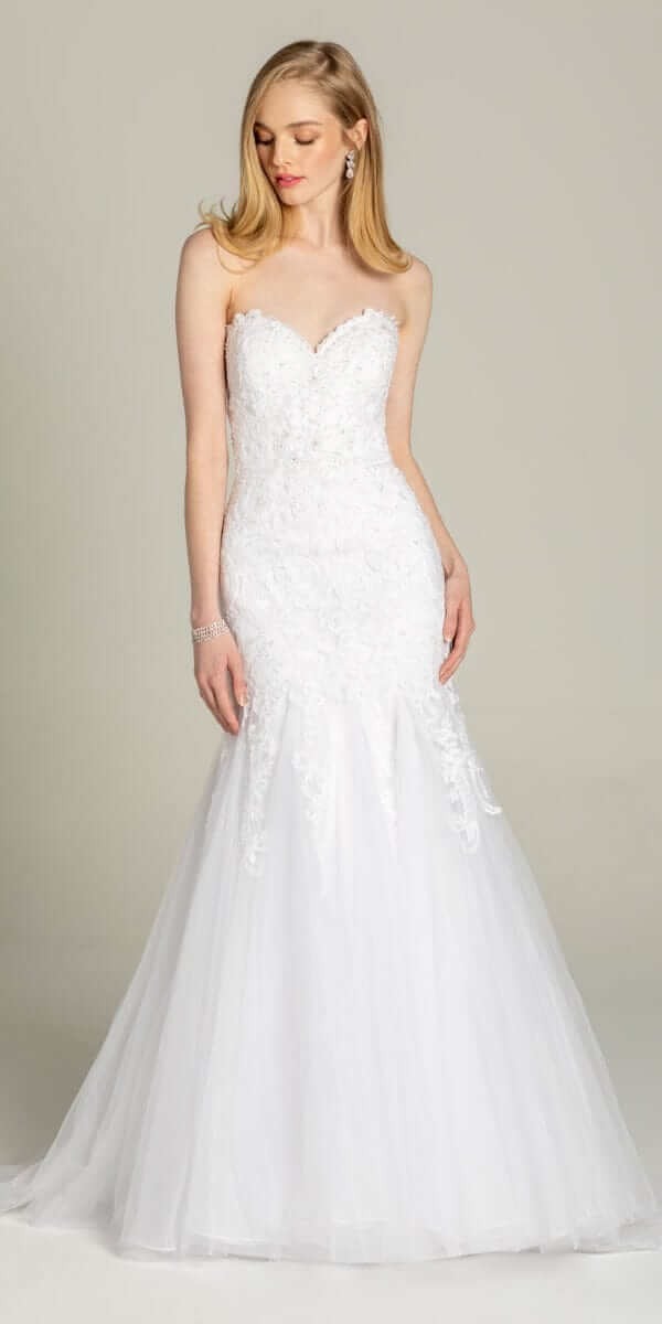 Sweetheart Embroidered Trumpet Dress with Tulle Godets