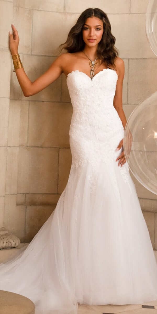 Sweetheart Embroidered Trumpet Dress with Tulle Godets