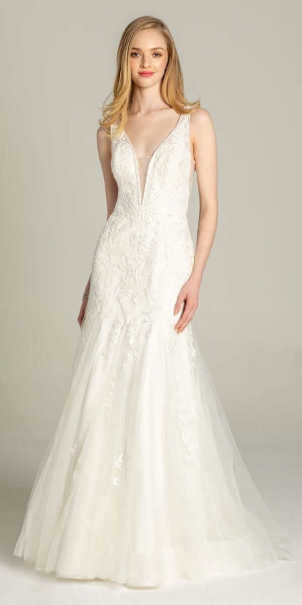 Rhinestone Studded Embroidered Plunging Glitter Trumpet Dress