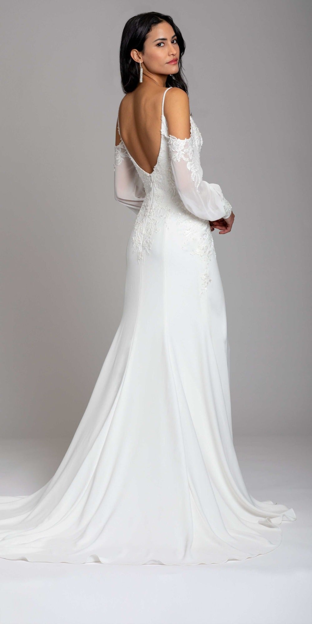 Embellished Crepe Cold Shoulder Column Dress